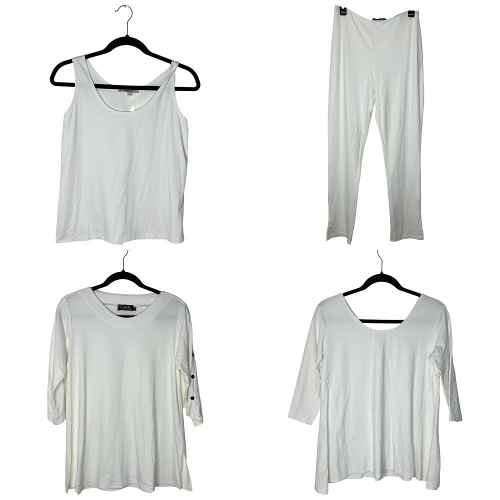 Sympli Size 6 4 Piece Capsule Tops Pants White Made in Canada Travel